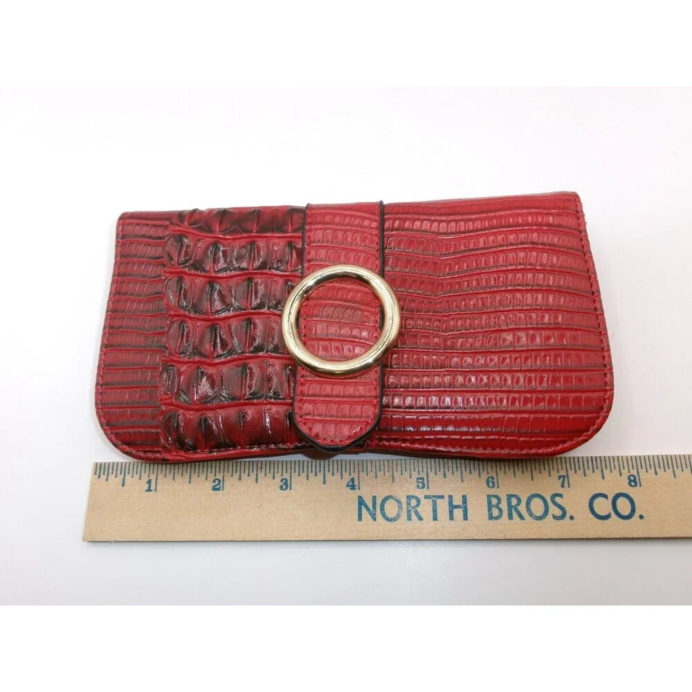 Women’s Guang Tong Wallet Red Croco Leather? Clutch Change Purse Gold Buckle 7x4